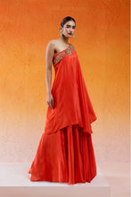 Load image into Gallery viewer, Scarlet Red One Shoulder Embroidered Dress with Flared Palazzos