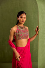 Load image into Gallery viewer, fuscia pre draped saree
