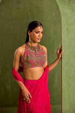 Load image into Gallery viewer, fuscia pre draped saree