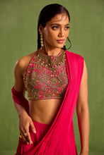 Load image into Gallery viewer, fuscia pre draped saree