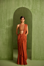 Load image into Gallery viewer, rust pre drpaed saree