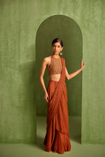Load image into Gallery viewer, rust pre drpaed saree