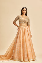 Load image into Gallery viewer, PEACH ORGANZA LEHENGA WITH GOLD CHOLI