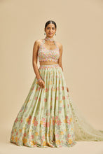 Load image into Gallery viewer, LIME GREEN GATHERED EMBROIDERED LEHENGA CHOLI SET