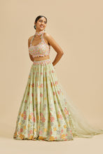 Load image into Gallery viewer, LIME GREEN GATHERED EMBROIDERED LEHENGA CHOLI SET