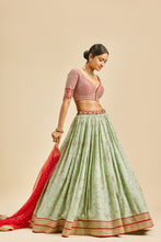 Load image into Gallery viewer, PISTA GREEN LEHENGA WITH RED CHOLI AND DUPATTA