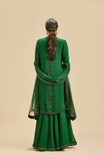 Load image into Gallery viewer, BOTTLE GREEN VELVET APPLIQUE SHARARA SET