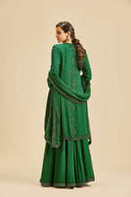 Load image into Gallery viewer, BOTTLE GREEN VELVET APPLIQUE SHARARA SET