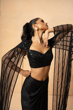 Load image into Gallery viewer, Black co-ord set with attached cape