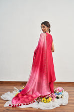 Load image into Gallery viewer, CRIMSON RED KALIDAAR WITH CRIMSON RED X ROSE PINK SHADED DUPATTA