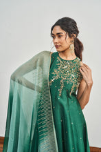 Load image into Gallery viewer, BOTTLE GREEN KALIDAAR WITH BOTTLE GREEN X MINT GREEN SHADED DUPATTA