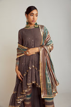 Load image into Gallery viewer, Charcoal Grey Round Neck Asymmetrical Kurta Pant Set