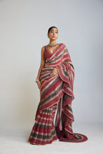 Load image into Gallery viewer, Pre Draped Charcoal Grey Multicolor Saree Set