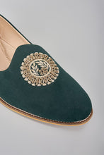 Load image into Gallery viewer, Emerald Green Embroidered Loafers