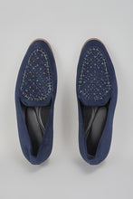 Load image into Gallery viewer, Navy Blue Embroidered Loafers