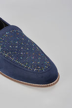 Load image into Gallery viewer, Navy Blue Embroidered Loafers