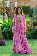 Load image into Gallery viewer, Mauve Printed & Embroidered Long jacket & pallazo pants Set