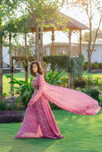 Load image into Gallery viewer, Mauve Printed & Embroidered Long jacket & pallazo pants Set