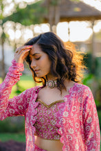 Load image into Gallery viewer, Mauve Printed & Embroidered Long jacket & pallazo pants Set