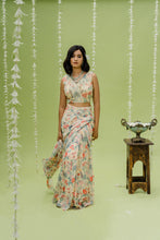Load image into Gallery viewer, Off White Printed Embroidered Saree Set