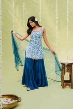 Load image into Gallery viewer, Teal Blue Floral Printed Sharara Set