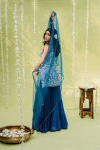 Load image into Gallery viewer, Teal Blue Floral Printed Sharara Set