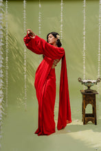 Load image into Gallery viewer, Red Embroidered Drape Saree