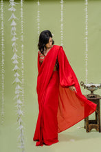 Load image into Gallery viewer, Red Embroidered Drape Saree