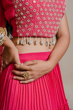 Load image into Gallery viewer, Fuschia Pink Pleated Embroidered Lehenga Set