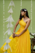 Load image into Gallery viewer, Sunny Yellow Printed Embroidered Gown