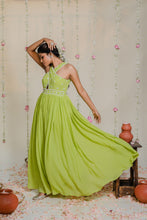 Load image into Gallery viewer, Green Pleated Embroidered Jumpsuit