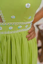 Load image into Gallery viewer, Green Pleated Embroidered Jumpsuit