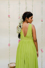 Load image into Gallery viewer, Green Pleated Embroidered Jumpsuit