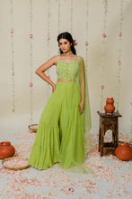 Load image into Gallery viewer, Green Pleated Embroidered Sharara Set