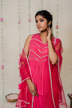 Load image into Gallery viewer, Fuschia Pink Pleated Embroidered Peplum Sharara Set