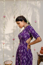 Load image into Gallery viewer, Purple Printed Embroidered Jumpsuit