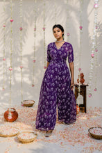 Load image into Gallery viewer, Purple Printed Embroidered Jumpsuit