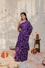 Load image into Gallery viewer, Purple Printed Embroidered Saree Set