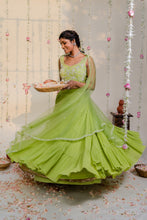 Load image into Gallery viewer, Green Pleated Embroidered Lehenga Set