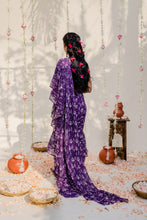 Load image into Gallery viewer, Purple Printed Embroidered Saree Set