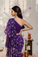 Load image into Gallery viewer, Purple Printed Embroidered Saree Set