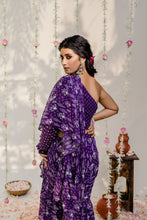 Load image into Gallery viewer, Purple Printed Embroidered Saree Set