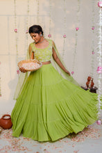 Load image into Gallery viewer, Green Pleated Embroidered Lehenga Set