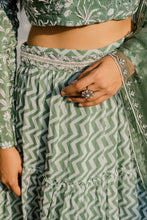 Load image into Gallery viewer, Olive Green Embroidered Lehenga Set