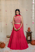 Load image into Gallery viewer, Fuschia Pink Pleated Embroidered Lehenga Set