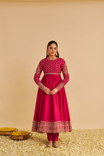 Load image into Gallery viewer, Noor - Dabka Zardozi Embroidered Chanderi Silk Hotpink Anarkali Set