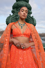 Load image into Gallery viewer, Neon Orange Sequin Lehenga Set