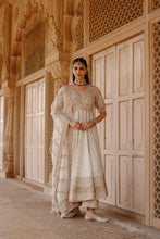 Load image into Gallery viewer, Nafees - Daisy Ivory Kalidaar Anarkali Set with Palazzo & Dupatta