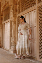 Load image into Gallery viewer, Nafees - Daisy Ivory Kalidaar Anarkali Set with Palazzo & Dupatta