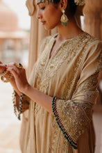 Load image into Gallery viewer, Nazaara - Gold Tissue Long Kalidaar Chauga Set with Palazzo & Dupatta
